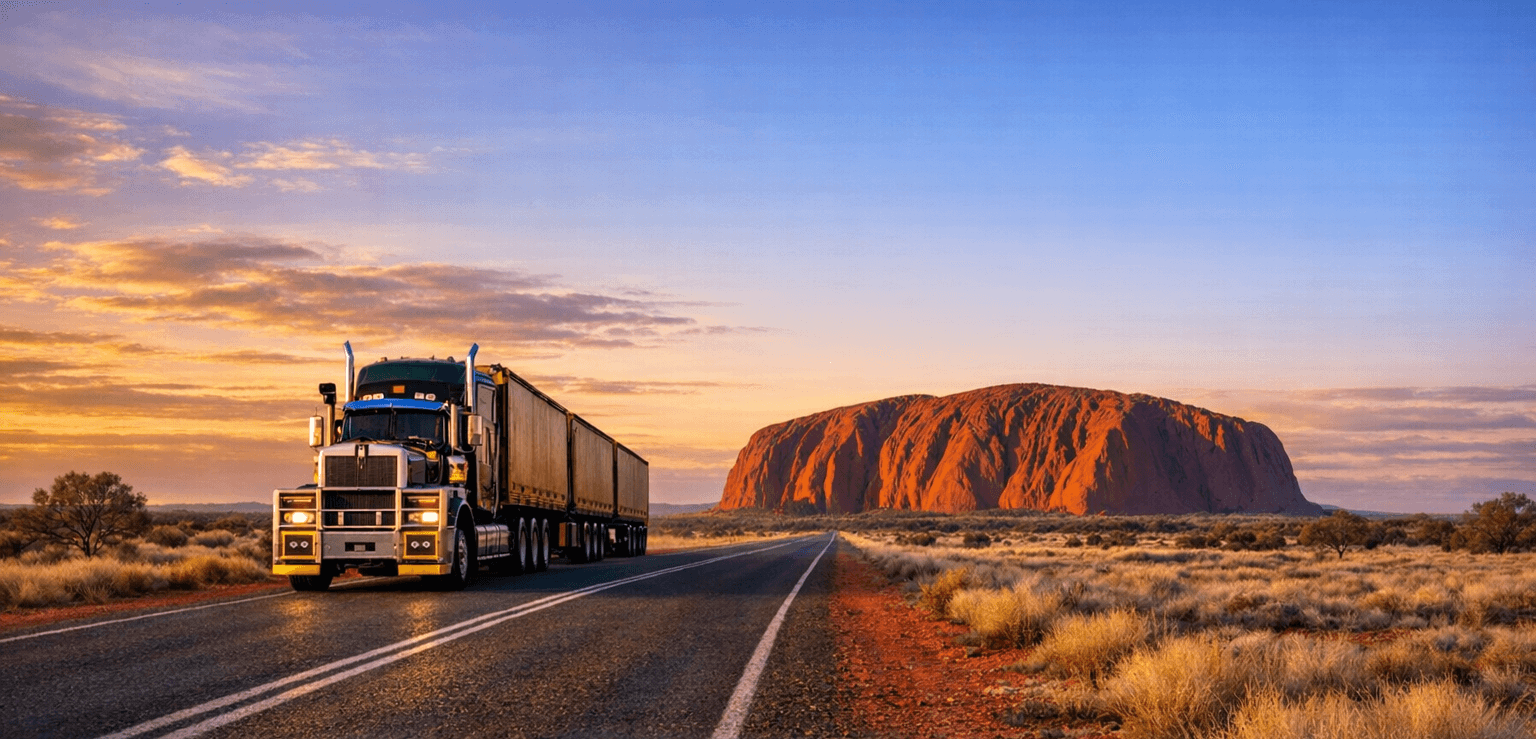Road train on an outback highway near Uluru